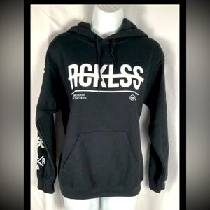 Womens Young & Reckless X Small  Black Hoodie Graphic Kangaroo Pocket Sweatshirt
